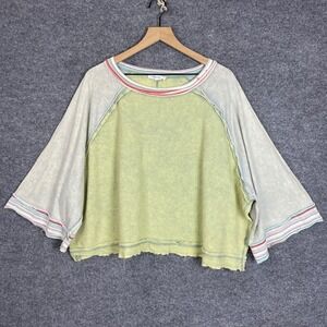 Oli & Hali Waffle Knit Top Womens Medium Green Excellent Raw Hem
